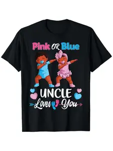 Men's Pink or Blue Baby Gender Reveal T-Shirt - "Uncle Loves You" Print with Gender Neutral Parents, Comfort Fit Crew Neck Tee, Ultra Soft Breathable Shirt for Announcements & Gender Reveal Parties (Black)