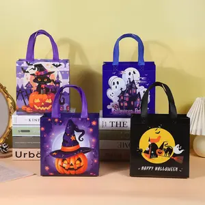 Halloween Themed Gift Bag, 4 Counts/set Cute Cartoon Pattern Gift Wrapping Bag, Party Favor Bag for Halloween Party, Party Supplies, Candy Bag