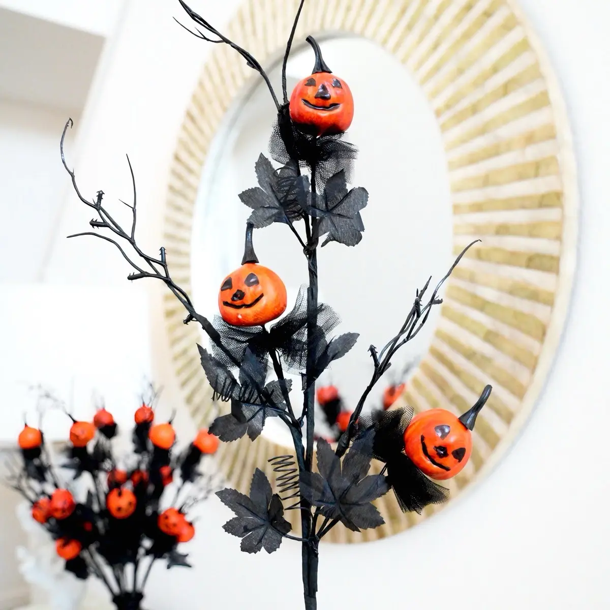 1 Stem Halloween Branch with Maple Leaf Pumpkin Berries | Black Creepy Bouquet | Artificial Flowers for Halloween Party Decor Gift Light Ornaments Decoration