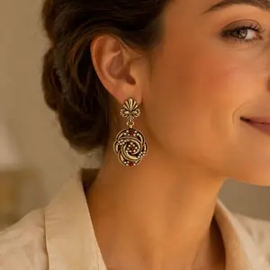 Retro-style heavy-duty courtroom-style twisted hollow design earrings,Free Gift Box Included