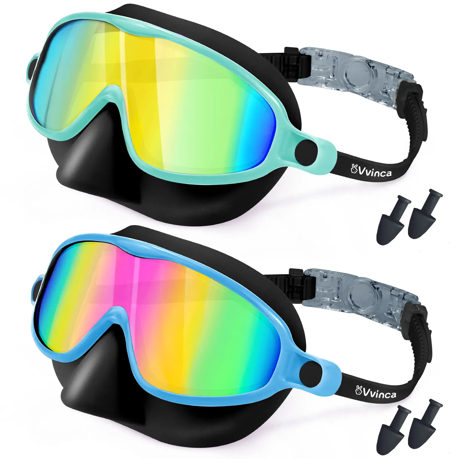 Vvinca Kids pool accessories2 PcsSwimGoggles with Nose Cover Wide View Anti Fog UV Anti Shattered Lens for Kids 36615