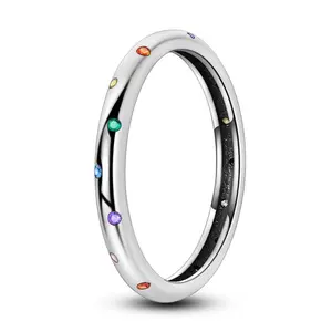 NARMO Candy Heart Ring, S925 Plated Silver Inlaid with Colorful Cubic Zirconia, suitable for girls and women, a perfect gift for Valentine's Day, birthday or anniversary