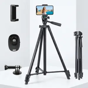 Adjustable Aluminum Alloy Tripod Stand - 50.3" Multi-Functional Selfie Stick with Phone Holder & Camera Mount for Vlogging & Live Streaming Black Portable Equipment Recording Smartphone