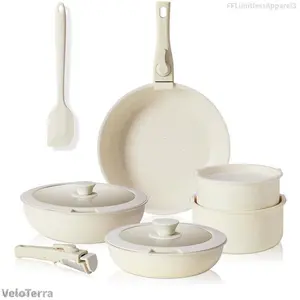[Deal]12-Piece Nonstick Pots and Pans Set - Kitchen Cookware with Removable Handles - Ideal for Home Cooking, Cream WhiteVeloTerraFFLimitlessApparel3AB12PeakVibe