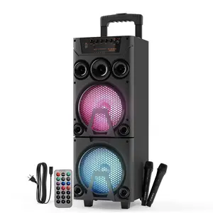 AudioBox ABX-8080R Dual 8" Bluetooth Portable Party Speaker with Wireless Microphones, LED Lights, FM Radio, USB, AUX, microSD, Karaoke Speaker