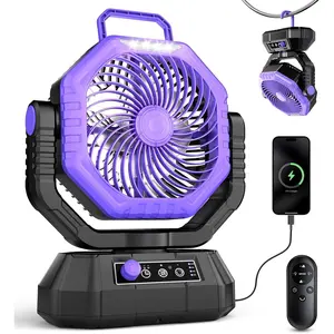 Portable Camping Fan Rechargeable 20000mAh  Operated Fan with LED Lantern, Portable Table Fan with  Rotation,3 Timer, Hook for for Camping Tents Travel Outdoor Beach, Grape
