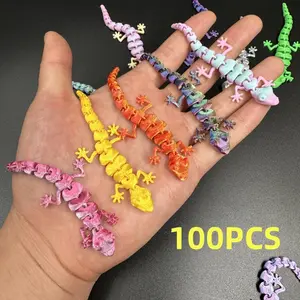 100Pcs 3.62-Inch 3D Printed PLA Decompression Geckos - Articulated Flexible Movable Pocket Collectible Figurines, Home Table Ornaments, Festive Gifts