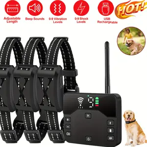 Newly Upgraded Wireless Dog Fence System with 9-Level Remote Control for Three Dog Leashes, Electric Dog Fence And Training Collar, Adjustable Wireless Dog Boundary Containment System Suitable for Small/ Medium/ Large Dogs with Rechargeable