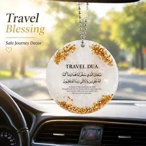 Travel Dua Resin Car Hanging Ornament, Car Hanging Decoration, Automotive Decoration, Gold Foil Islamic Rearview Mirror Pendant, Muslim Car Interior Decor for Eid Ramadan Gift, Car Ornaments, Vehicle Decoration