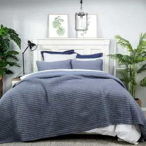 Yarn Dyed Chambray Collection  Fill - Lightweight   Stitching Bedding Quilt,  Blue Color, 90'' x 90''
