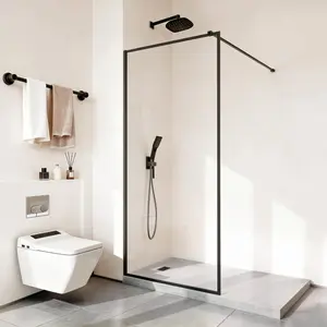 VEVOR Fixed Glass Shower Panel, 34x 73.6 in Semi-Framed Fixed Shower Screen, 5/16 in Thick Clear Tempered Glass Door with Bottom Seal Strip and Hardware, Easy to Clean, for Bathroom, Matte BlackVEVOR Super Brand Day
