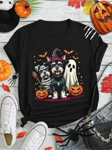 100% Cotton Miniature Schnauzer Halloween Costume Mummy Witch Ghost Dog T-Shirt Print Round Neck Short Sleeve Streetwear Fashion Breathable Homme Soft Unisex Designer Clothes For Women Casual Clothes