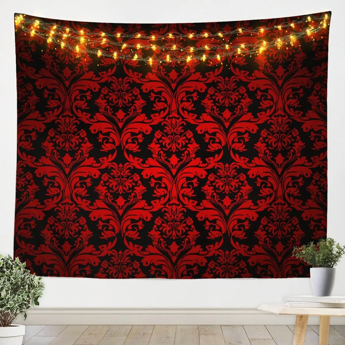 Boho Floral Tapestry for Bedroom Victorian Wall Tapestry Aesthetic Large 59x82,Gothic Paisley Tapestries Baroque Vintage Damask Goth Wall Art,Red Black Antique Exotic Flowers Bohemian Decor