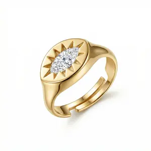 Sun Star Diamond Signet Ring in 18K Gold