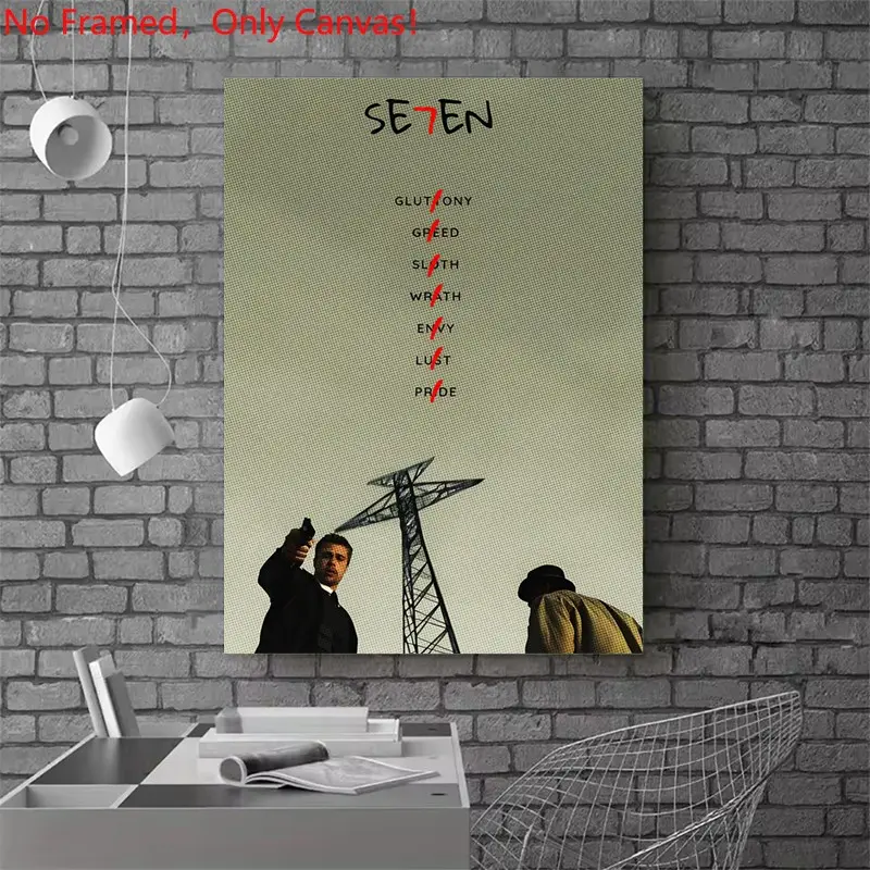 1 piece/set frameless canvas painting print poster, Classic Movie scenes Poster art，Se7en Movie Poster， a perfect gift for Movie loves, ideal gift for bedroom, living room, dorm hallway, kitchen, mural, wall decoration, room decor