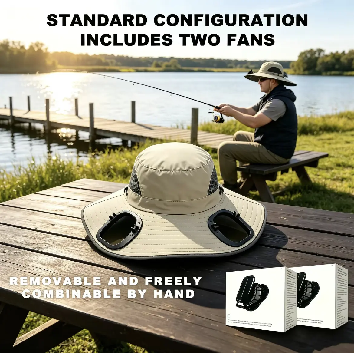 Unisex Cooling Fan Bucket Hat with Dual Fans,UPF 50+ Wide Brim UV Protection OutdoorFishing Hat, USB Charge Rechargeable, Quick-Dry Breathable Polyester, Adjustable for Male & Female, Hiking & Camping water dispenser Solar Outdoor Fishing