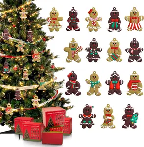 16-Pcs Gingerbread Man Ornaments for Christmas Tree Set with Gift Box Festive Holiday Decorations