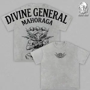 Mahoraga Divine General T-Shirt & Hoodie – Jujutsu Kaisen Vintage Washed Double Printed Oversized Tee, Heavy Cotton Streetwear Unisex Top, Gym Pump Cover Outfit, Gift for JJK Fan