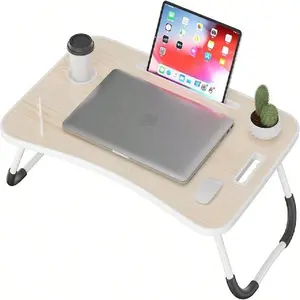 Foldable Laptop Bed Desk with Cup Holder, Portable Lap Desk with Tablet Slot