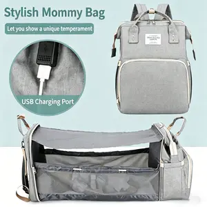 Diaper bag backpack with changing station, waterproof diaper bag backpack for parents, with USB charging port, large-capacity multifunctional baby essentials, diaper bag backpack with changing station, gray, 3-in-1 travel baby diaper backpack