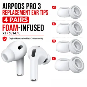Replacement Ear Tips for AirPods Pro 3, 4 Pairs Foam-Infused Silicone Earbuds Tips Compatible with AirPods Pro 3rd Generation 2025, XS/S/M/L, Dust Guard Screen, Storage Box Included