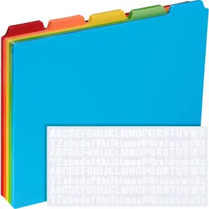 51 Pcs Top Tab Alphabetic File Dividers with Alphabet Sticker, a-z 1/5 Tab Dividers for Office Business Classroom, Polypropylene 11.8 x 10 Inch