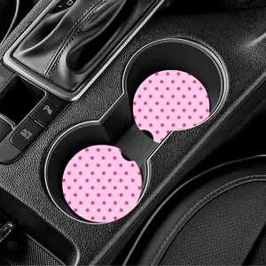Pink Polka Dot Car Coasters Set Of 2 - Stylish Drink Protectors for Your Vehicle Interior