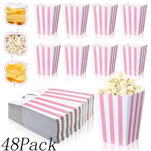 48 Pack Pink Party Popcorn Boxes,Popcorn Holders for Party Birthday Favor Supplies,Pink Popcorn Bags with White Striped,for Popcorn