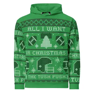 Tush Push Ugly Christmas Hoodie, All I Want for Christmas is the Tush Push, Unisex Kelly Green Cotton Hoodie