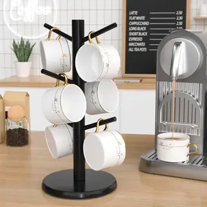 Wisuce Black Coffee Mug Tree Bamboo Mug Holder Coffee Cup Stand Mug Holders for Countertop Coffee Mug Rack Organizer Stand (Black Basic) Wisuce