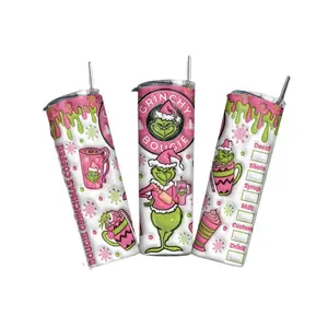 Grinchy Bougie 20oz Tumbler Cup Drinkware Lid Metal Stainless Steel