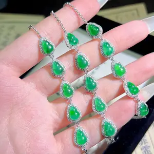 Guatemala Natural Blue Water Jadeite Yang Green Gourd Bracelet Natural A Goods Women's Bracelet fashion Light Luxury Style Hand Jewelry