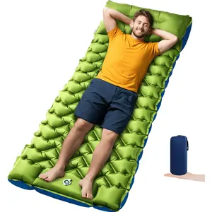 4” Thick Ultralight Camping Sleeping Pad with Pillow Inflatable Sleeping Mat with Built-in Foot Pump, Wide Compact Air Mattress for Backpacking, Hiking, Travel, Tent & Car Camping, Lightweight Durable Outdoor Gear