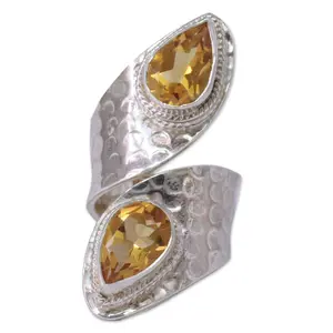 NOVICA Artisan Handmade Citrine Wrap Ring Sterling Silver with Gemstone Jewelry Yellow Multi India Buttercup Primrose Happiness Birthstone [ring Front 1.8 in L x 0.6 in W Band Width 5 mm W] '