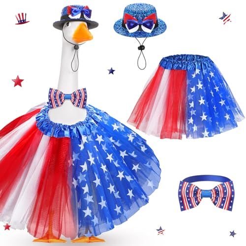4th of July Porch Goose Outfits for 23'' Cement Plastic Porch Goose Statue, Memorial Day Patriotic Porch Goose Clothes with Flag Star Red Blue White Strip Porch Goose Costume for Independence Day Summer Outdoor Lawn Yard Garden Porch Decor