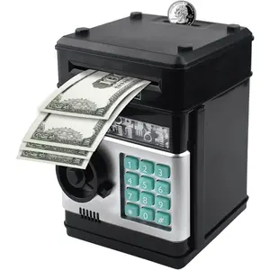 Suliper Electronic Piggy Bank Code Lock for Kids Baby Toy, Mini ATM Safe Coin Cash Banks Real Money Saving Box with Password, Auto Money Scroll for Children,Boys Girls Birthday Gift (Black)