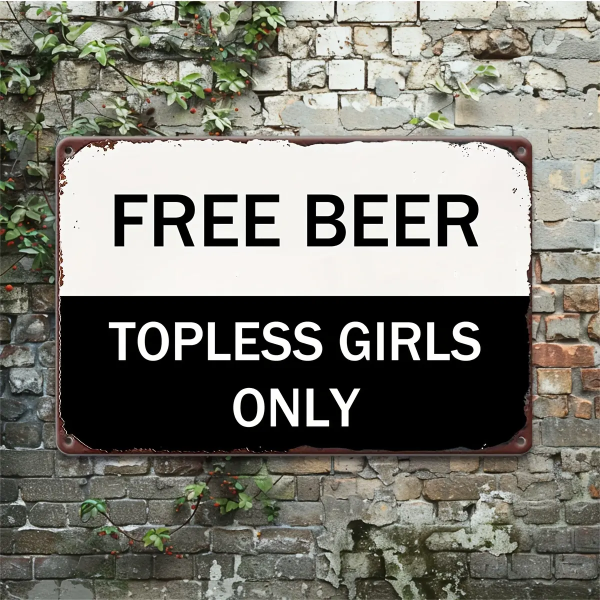 Vintage Lightweight Eco-Friendly Aluminum Wall Decor Sign - 12x8 in Humorous English Quote "Free Beer Topless Girls Only", Home Bar Signage, Retro Novelty Plaque, Collectibles, Gifts