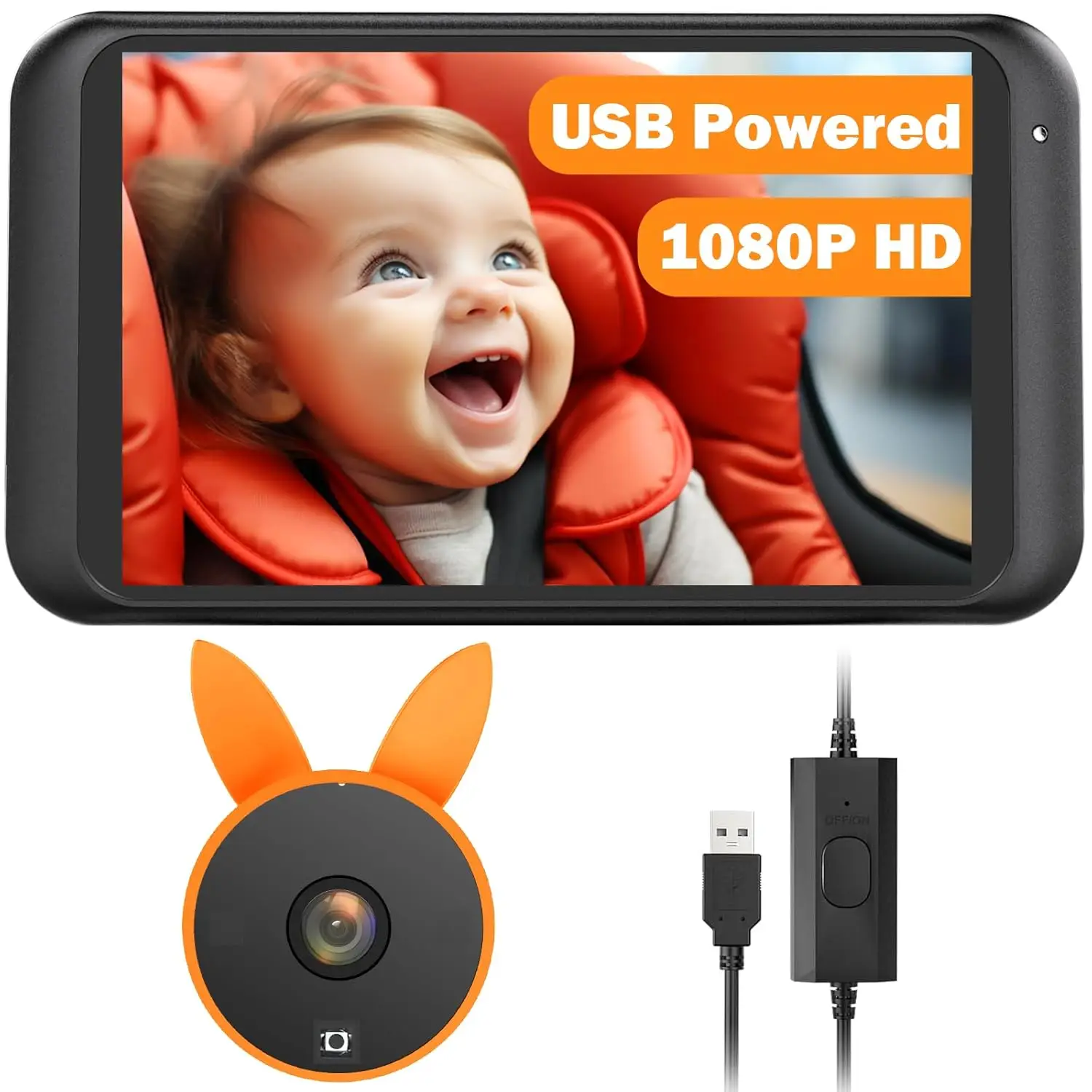 Babyvue USB Plug-and-Play Baby Car Camera 1080P 4.5" Monitor 360° Rotating Rear-Facing Backseat Baby Camera Clear Picture & Easy Setup Baby Pet TikTok