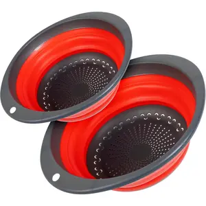 " Collapsible Strainers for Kitchen - Collapsible Colander Set of 2 Made of  - Collapsible Strainer with Little Pegs to Keep  Elevated - Red "