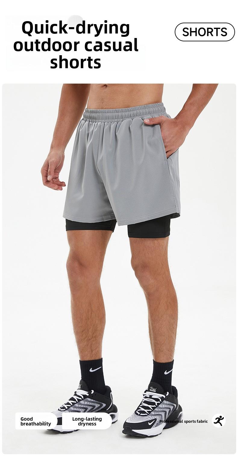 2026 New Fake Two-Piece Men's Fitness Shorts, Quick-Dry Anti-Embarrassment Swim Trunks for Beach & Running