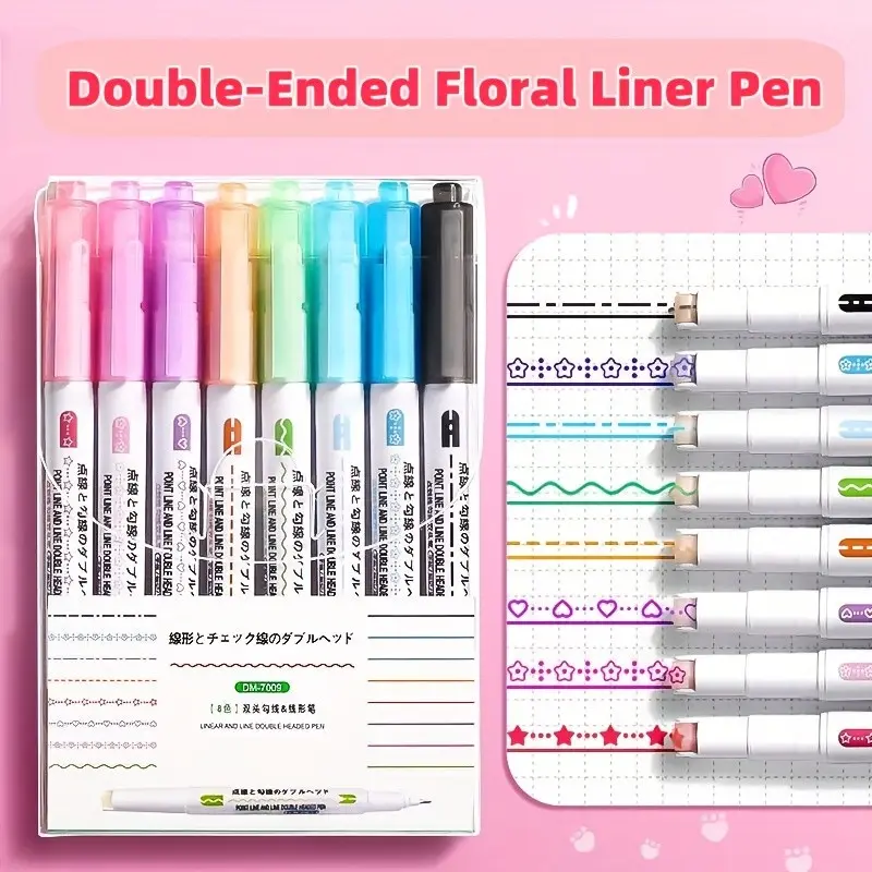 Dual-Ended Floral Outline Pen, Curve Pen for Bullet Journals, Roller Edge Pen for Handwritten Reports, Specialized Writing Tool, Liner, Aesthetic Pens