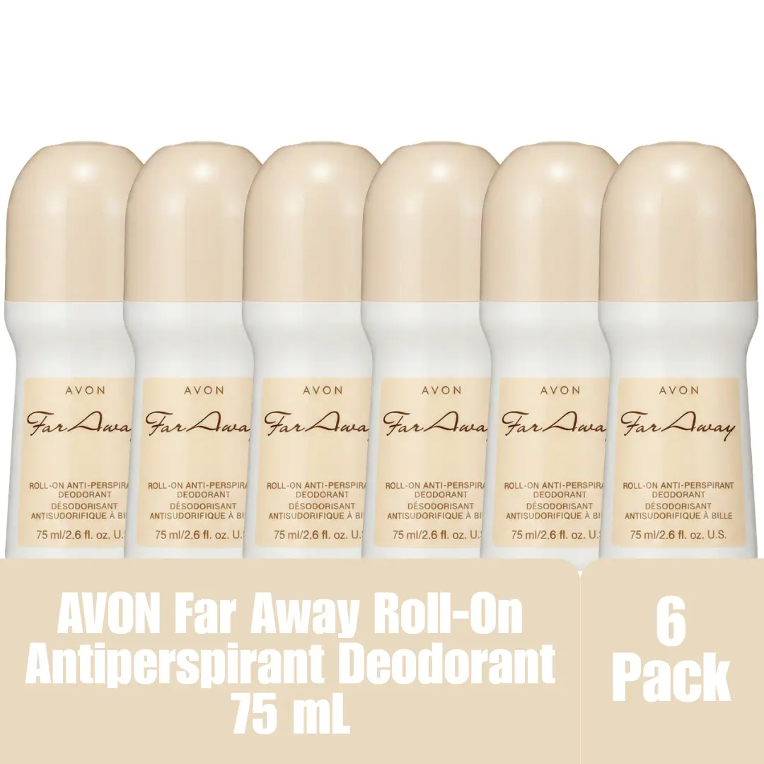 AVON Far Away Roll-On Antiperspirant Deodorant 75 mL / 2.6 fl oz Long-Lasting Odor & Wetness Protection 6-Pack