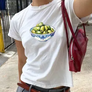 Olives Graphic Baby Tee – Y2K Vintage Crop Top, Aesthetic Tee for Retro Lovers