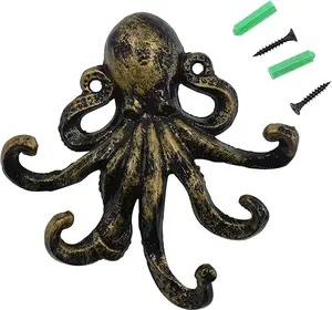 Heavy Decorative Octopus Hook - Wall-Mounted Coat Hook / Solid Cast Iron Unique Keyholder / Home Decor (Antique Bronze)