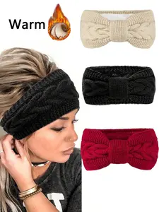 1/2pcs Women's plush knitting hair band headband, knotted headband, bow Fried Dough Twists hair band, autumn and winter knitting warm hair accessories, outdoor sports ear protection headband hair accessories, New Year gift, daily leisure versatile
