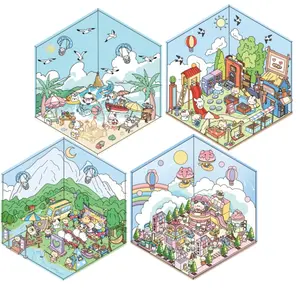 DIY 3D House Stickers, Sticker Book, Fun DIYStickers Scene Make Your Own Mini House CuteCartoon Animal Kids AdultSticker Art Relief Stress Pass The Time