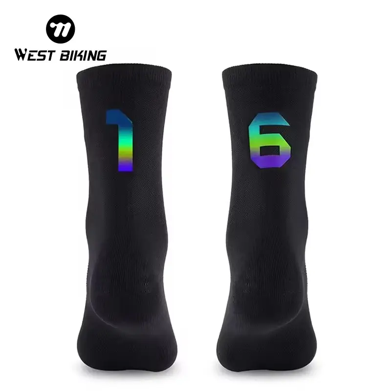 WEST BIKING Digital Colorful Reflective Socks. Breathable Sweat Absorbing Cycling Socks, Deodorizing All Seasons Sport Biking Sock