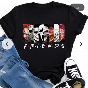 Women's Casual Cartoon Printed Cotton T-shirt with Horror Characters for Friends Fashion Tops and Clothing for Halloween Autumn Fashion Fit