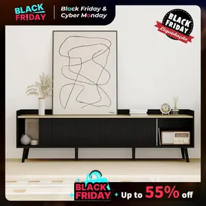 [TikTokShopBlackFriday]CANMOV Fluted TV Stand Up to 75", Modern Entertainment Center with Fluted Sliding Doors and Storage, for Living Room and Bedroom nightstand