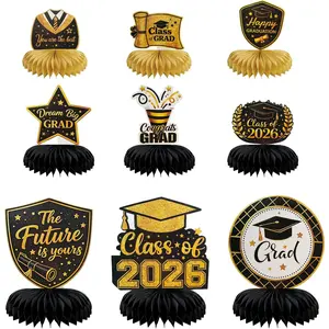 Graduation Decorations, 9 count Honeycomb Centerpieces Set, Class of 2026 Graduation Centerpieces for Tables and Graduation Party Decorations